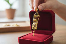 Load image into Gallery viewer, Gold Hathor Sistrum Pendant, Egyptian Revival Amulet Necklace
