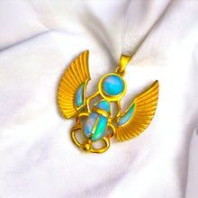 Load image into Gallery viewer, Winged Opal Scarab Pendant, Egyptian Jewelry

