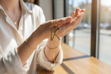 Load image into Gallery viewer, Gold Crook and Flail Necklace, Egyptian Heka Pendant with Mother of Pearl
