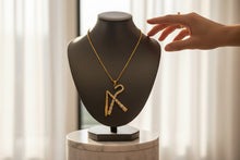 Load image into Gallery viewer, Gold Crook and Flail Necklace, Egyptian Heka Pendant with Mother of Pearl
