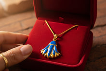 Load image into Gallery viewer, Gold Sparkle Blue Opal Lotus Flower Pendant, Egyptian Necklace
