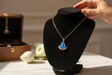 Load image into Gallery viewer, Gold Sparkle Blue Opal Lotus Flower Pendant, Egyptian Necklace
