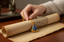 Load image into Gallery viewer, Gold Sparkle Blue Opal Lotus Flower Pendant, Egyptian Necklace
