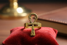 Load image into Gallery viewer, Gold Akhenaton Prayers Ankh Ring, Handmade Egyptian Talisman Gift
