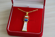 Load image into Gallery viewer, Mother of Pearl Djed Pillar Pendant, Gold Egyptian Revival Necklace
