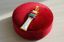 Load image into Gallery viewer, Mother of Pearl Djed Pillar Pendant, Gold Egyptian Revival Necklace
