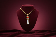 Load image into Gallery viewer, Mother of Pearl Djed Pillar Pendant, Gold Egyptian Revival Necklace
