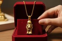 Load image into Gallery viewer, Gold Sekhmet Pendant, Egyptian Revival Lion Goddess Necklace
