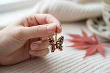 Load image into Gallery viewer, Gold Butterfly Earrings, Enamel Inlay, Egyptian Jewelry
