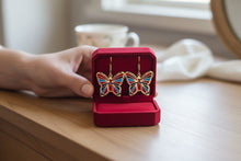 Load image into Gallery viewer, Gold Butterfly Earrings, Enamel Inlay, Egyptian Jewelry
