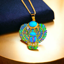 Load image into Gallery viewer, Gold Winged Royal Opal Scarab Pendant Necklace
