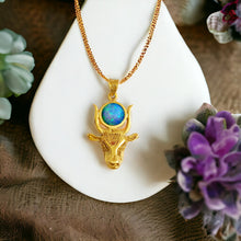 Load image into Gallery viewer, Opal Hathor Cow Head Gold Pendant
