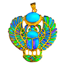 Load image into Gallery viewer, Egyptian Jewelry Gold-Filled Ancient Egyptian Amulet, God and Goddess Talsiman Pendant, Divine Minimalist Gold Pendant Necklace Gift for Men and Women (Winged Royal Opal Scarab)
