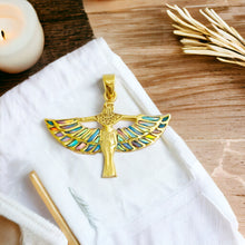 Load image into Gallery viewer, Winged Opal Goddess isis Gold Pendant Necklace
