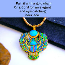 Load image into Gallery viewer, Gold Winged Royal Opal Scarab Pendant Necklace
