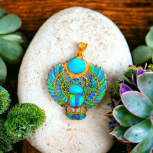 Load image into Gallery viewer, Gold Winged Royal Opal Scarab Pendant Necklace
