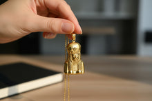 Load image into Gallery viewer, Gold Sekhmet Pendant, Egyptian Revival Lion Goddess Necklace
