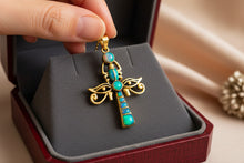 Load image into Gallery viewer, Gold Ankh Opal Pendant, Egyptian Talisman Necklace
