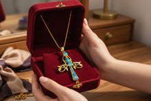 Load image into Gallery viewer, Gold Ankh Opal Pendant, Egyptian Talisman Necklace
