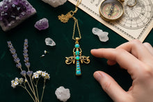 Load image into Gallery viewer, Gold Ankh Opal Pendant, Egyptian Talisman Necklace
