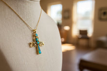 Load image into Gallery viewer, Gold Ankh Opal Pendant, Egyptian Talisman Necklace
