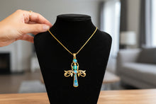 Load image into Gallery viewer, Gold Ankh Opal Pendant, Egyptian Talisman Necklace
