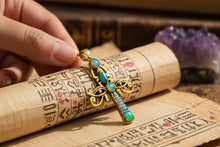 Load image into Gallery viewer, Gold Ankh Opal Pendant, Egyptian Talisman Necklace
