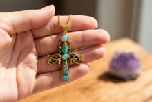 Load image into Gallery viewer, Gold Ankh Opal Pendant, Egyptian Talisman Necklace

