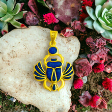 Load image into Gallery viewer, Sparkle Blue Opal Scarab Gold Pendant Necklace
