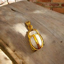 Load image into Gallery viewer, Gold Royal Mother Of Pearl Scarab Pendant Egyptian Necklace
