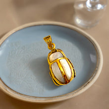 Load image into Gallery viewer, Gold Royal Mother Of Pearl Scarab Pendant Egyptian Necklace
