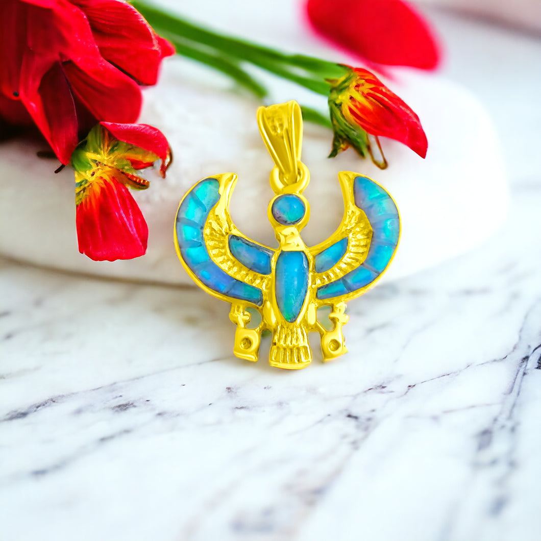 Egyptian Jewelry Gold-Filled Ancient Egyptian Amulet, God and Goddess Talsiman Pendant, Divine Minimalist Gold Pendant Necklace Gift for Men and Women (Dainty Opal Horus Amulet)