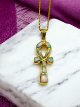 Load image into Gallery viewer, Opal Key of Life Ankh Gold Pendant Necklace
