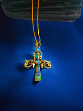 Load image into Gallery viewer, Opal Gold Key Of life Ankh Eye of Horus Complex Pendant Necklace
