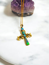 Load image into Gallery viewer, Opal Gold Key Of life Ankh Eye of Horus Complex Pendant Necklace
