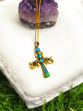 Load image into Gallery viewer, Opal Gold Key Of life Ankh Eye of Horus Complex Pendant Necklace
