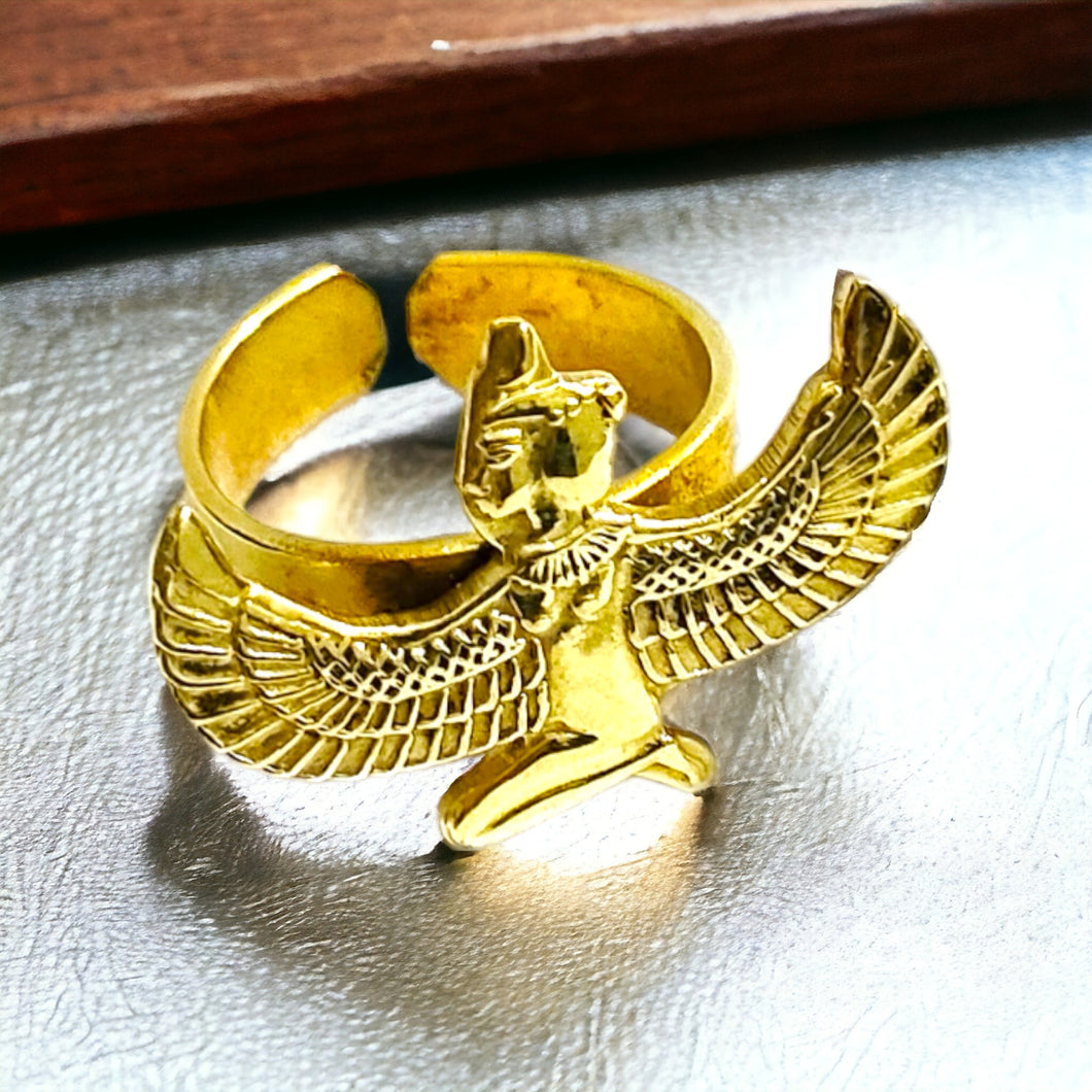 Winged Goddess Maat Ring, Egyptian Ring, God and Goddess Talsiman Ring, Divine Minimalist Ring, Gift for Men and Women