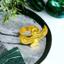 Load image into Gallery viewer, Winged Goddess Maat Ring, Egyptian Ring, God and Goddess Talsiman Ring, Divine Minimalist Ring, Gift for Men and Women
