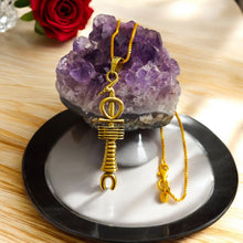 Load image into Gallery viewer, Gold Was Scepter Ankh Djed Pillar Pendant Necklace
