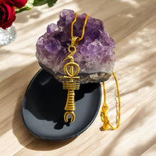 Load image into Gallery viewer, Gold Was Scepter Ankh Djed Pillar Pendant Necklace
