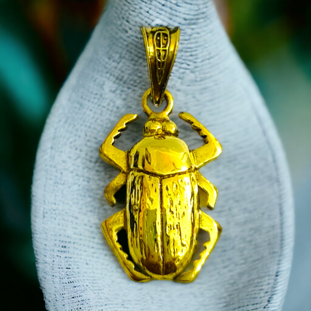 Gold Winged Royal Scarab Pendant Necklace