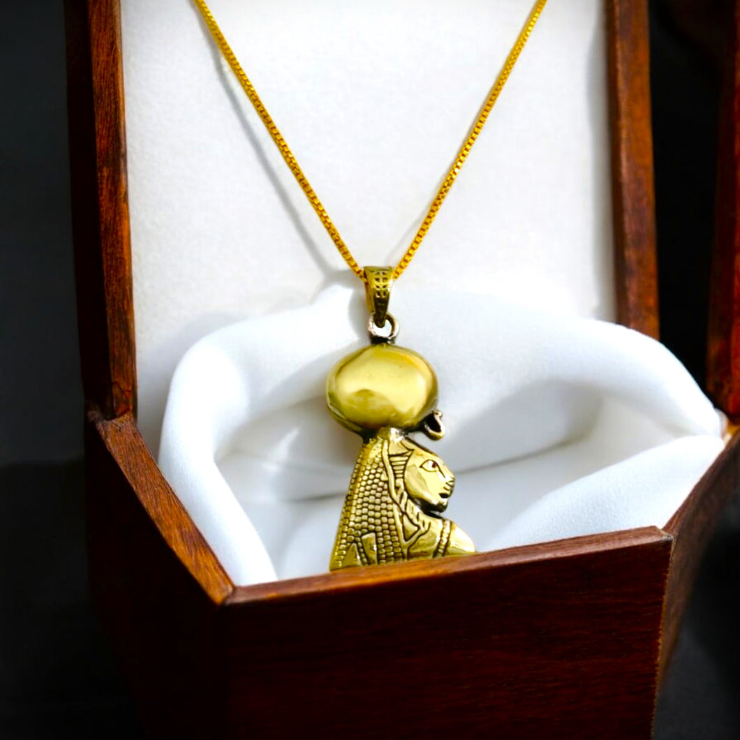 Gold Goddess Sekhmet Pendant Necklace