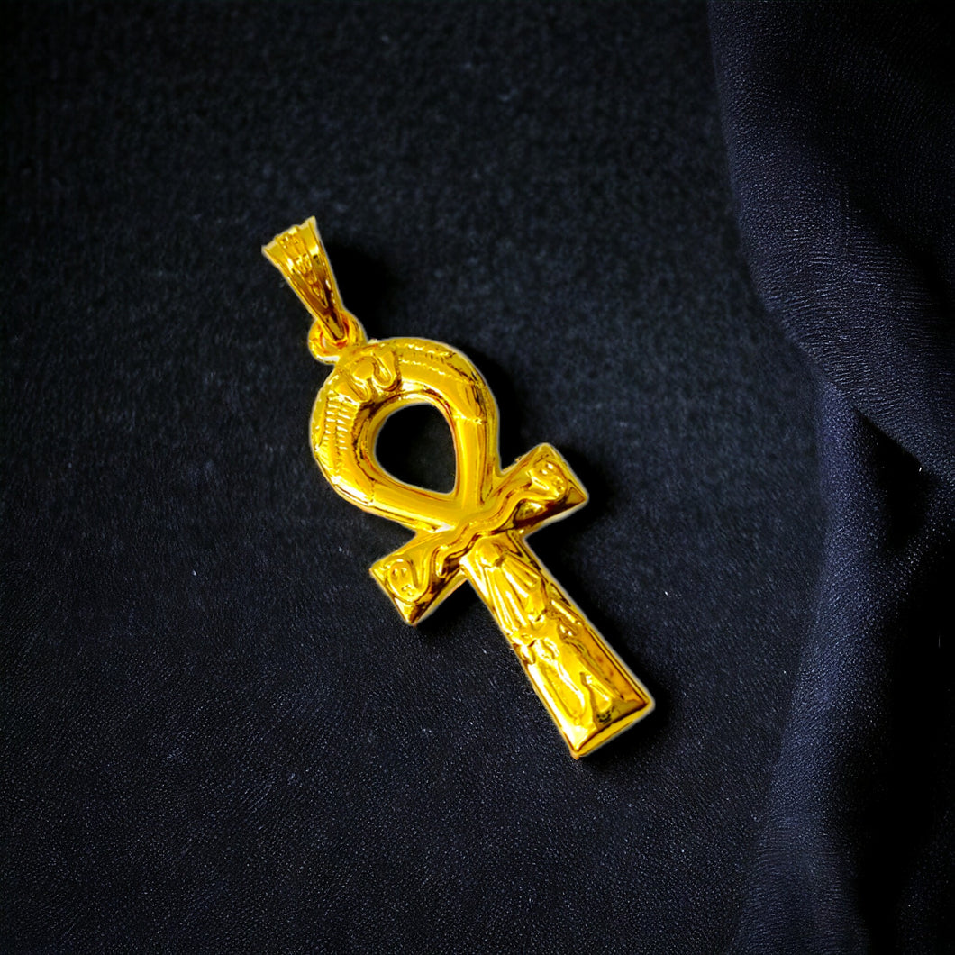 Gold Akhenaton Prayers Ankh  Key Of Life Pendant Necklace