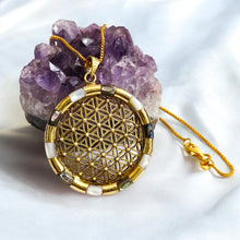 Load image into Gallery viewer, Flower of Life Key Of life Mother of Pearl Gold Pendant Necklace
