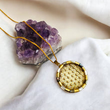 Load image into Gallery viewer, Flower of Life Key Of life Mother of Pearl Gold Pendant Necklace
