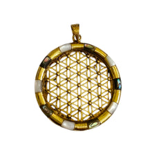 Load image into Gallery viewer, Flower of Life Key Of life Mother of Pearl Gold Pendant Necklace
