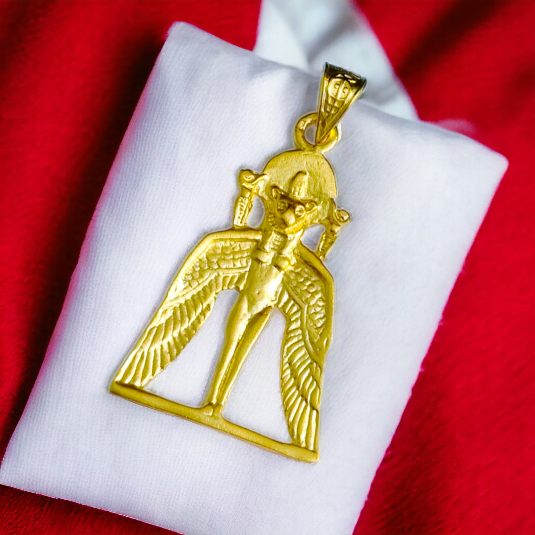 Winged Goddess Sekhmet Gold Pendant