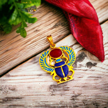 Load image into Gallery viewer, Winged Colorful Scarab Gold Pendant
