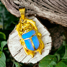Load image into Gallery viewer, Dainty Sparkle Blue Opal Scarab Gold Pendant Necklace
