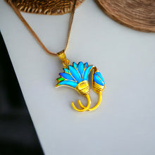 Load image into Gallery viewer, Blue Opal Lotus Flower Gold Pendant Necklace
